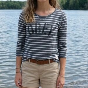 Obey Womens Scoop Neck Nautical Stripe Long Sleeve Size Xs